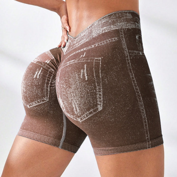 Faux‑Denim Seamless V‑Waist Shorts
