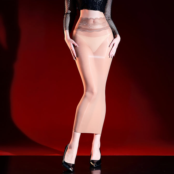 Lace Glossy Sheer Bodycon Skirt