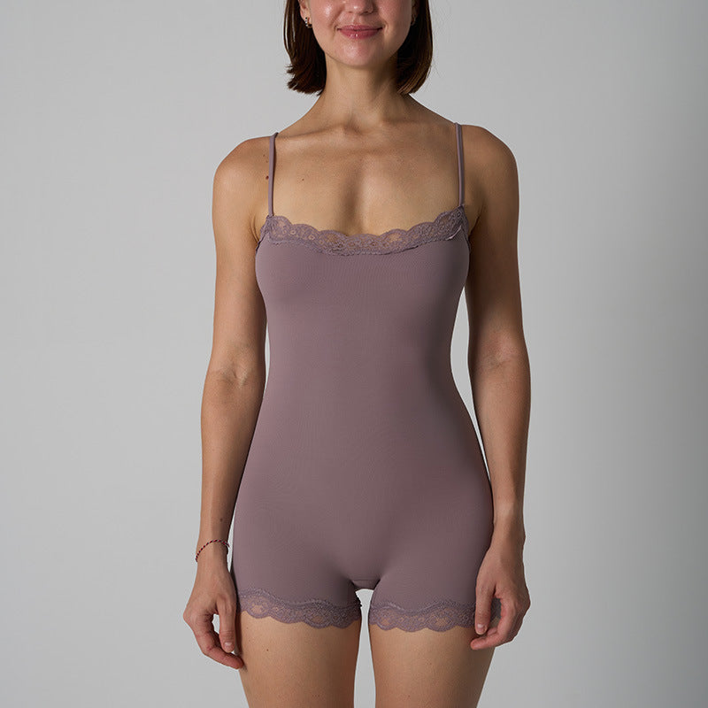 Lace Trim Spaghetti Strap Shapewear Bodysuit