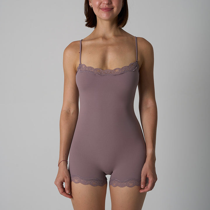 Lace Trim Spaghetti Strap Shapewear Bodysuit