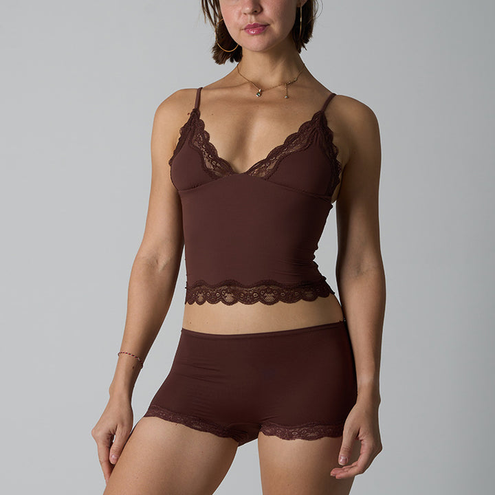 Lace Trim Cami and Boyshort Lingerie Set