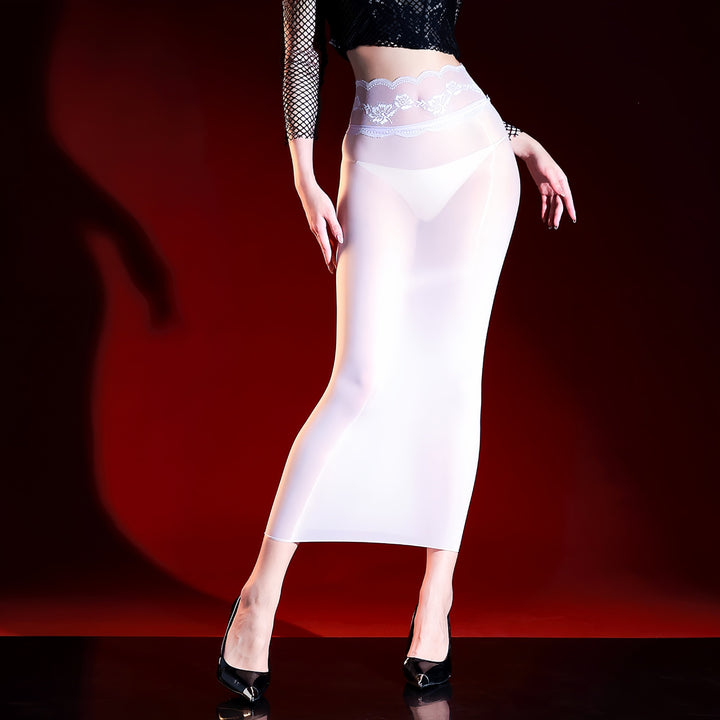 Lace Glossy Sheer Bodycon Skirt