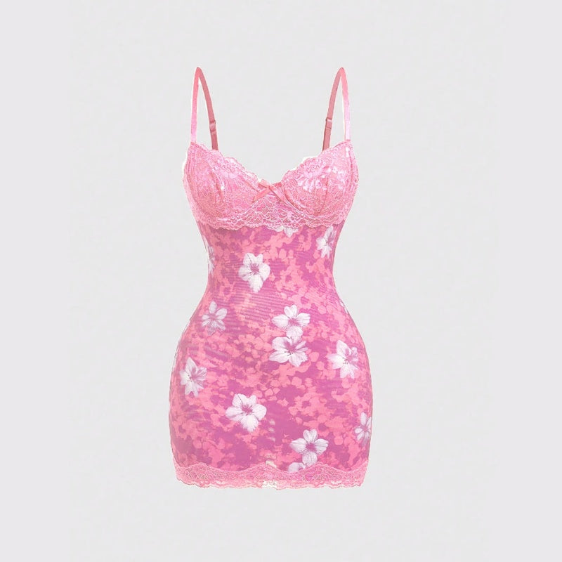 Floral Lace Trim Bodycon Mini Slip Dress