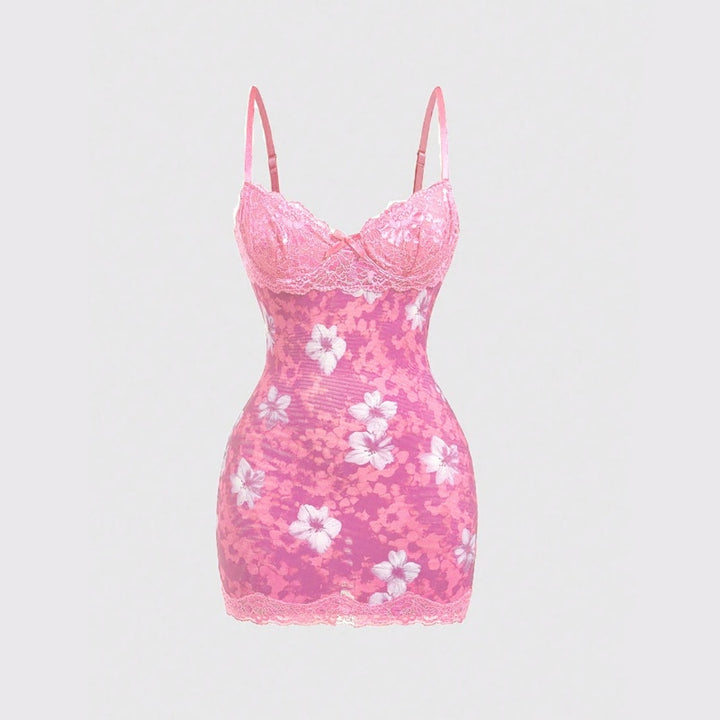 Floral Lace Trim Bodycon Mini Slip Dress