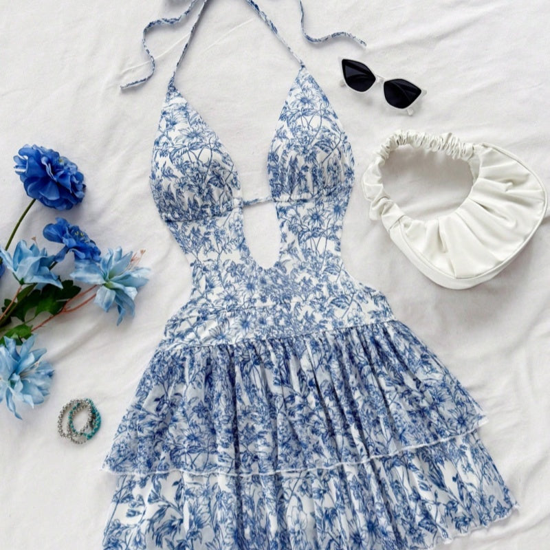 Halter Cutout Ruffle Skirt