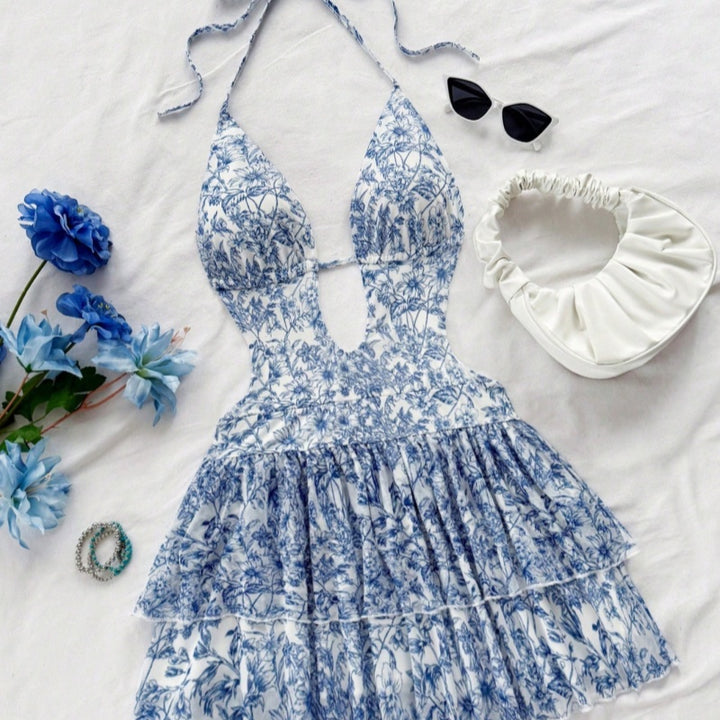 Halter Cutout Ruffle Skirt