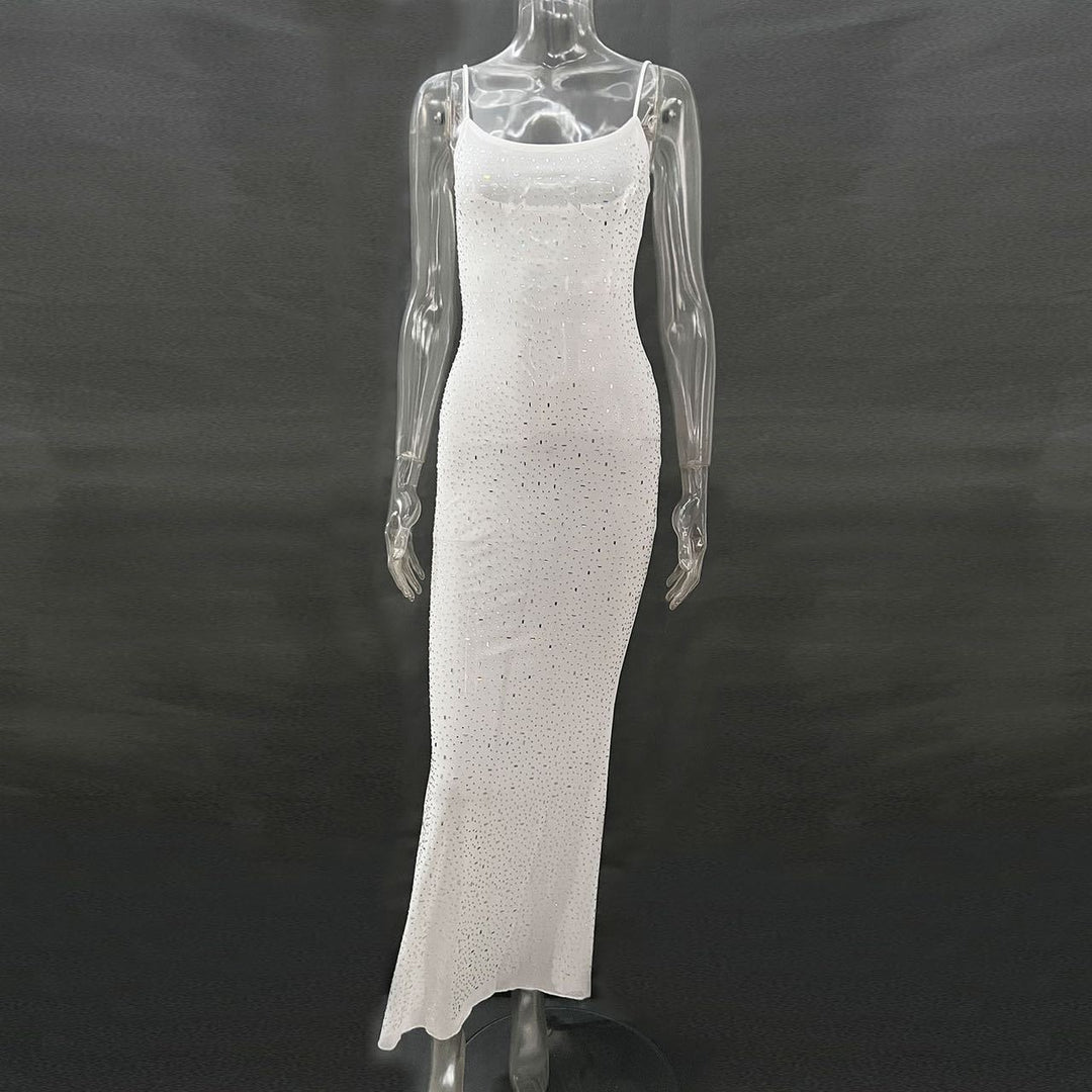 Sparkle Rhinestone Mesh Maxi Slip Dress