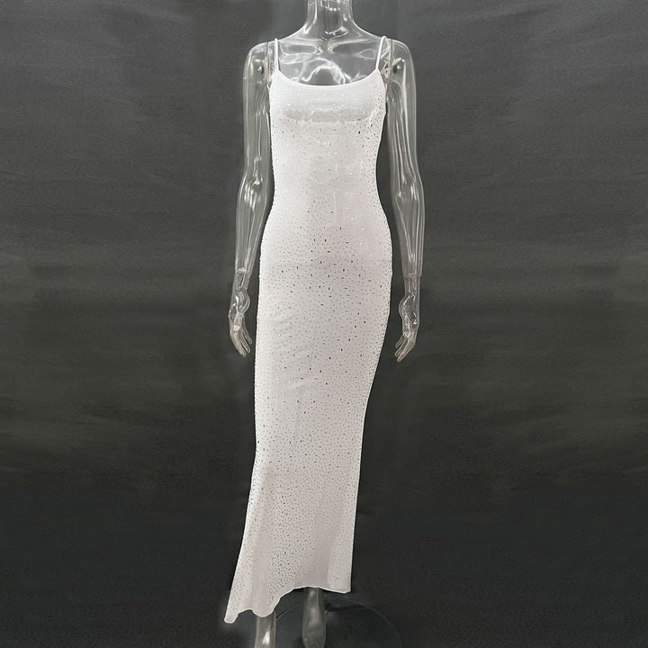 Sparkle Rhinestone Mesh Maxi Slip Dress