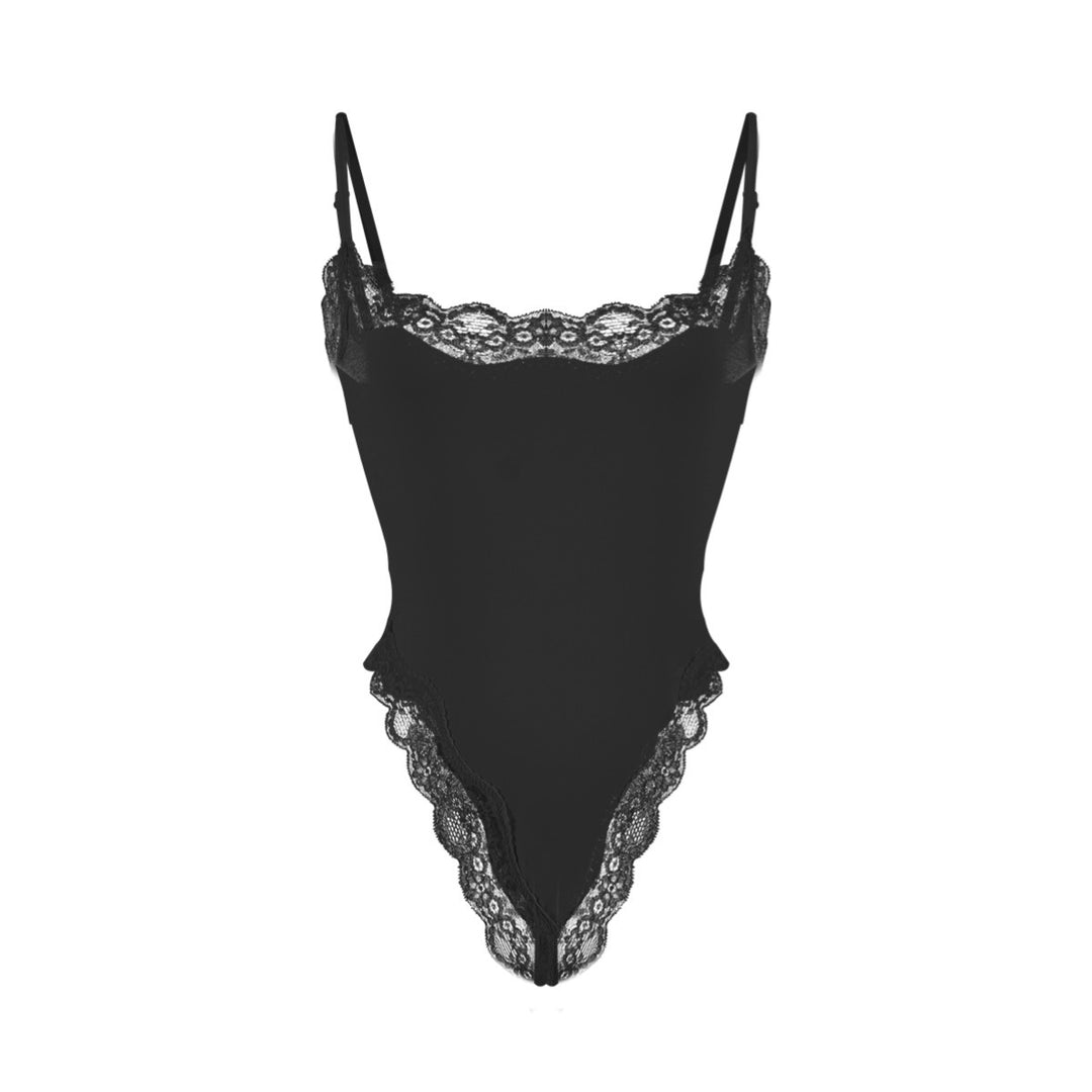 Lace Trim Spaghetti Strap Bodysuit
