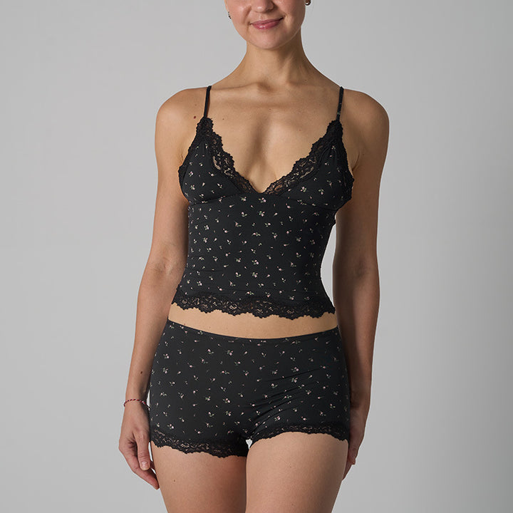 Lace Trim Cami and Boyshort Lingerie Set