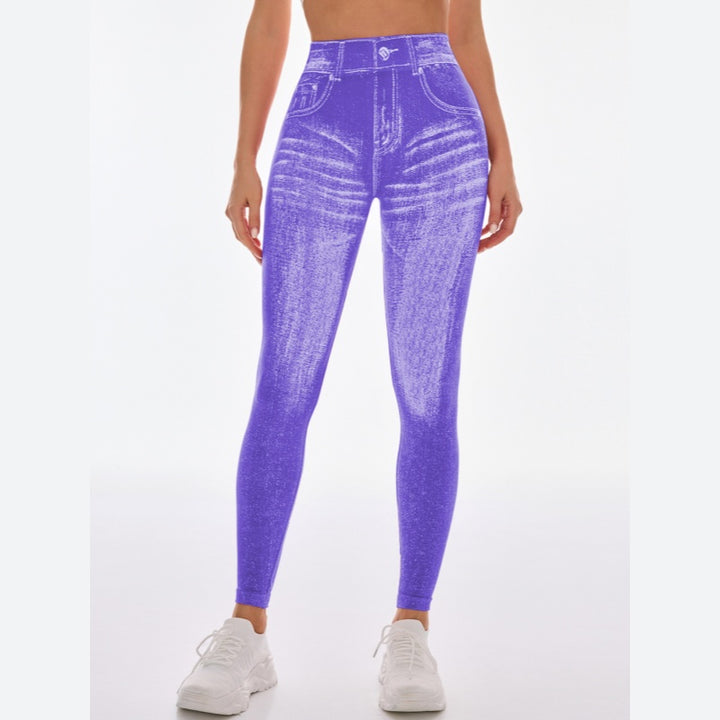 High Waist Butt-Lift Faux Denim Print Yoga Leggings