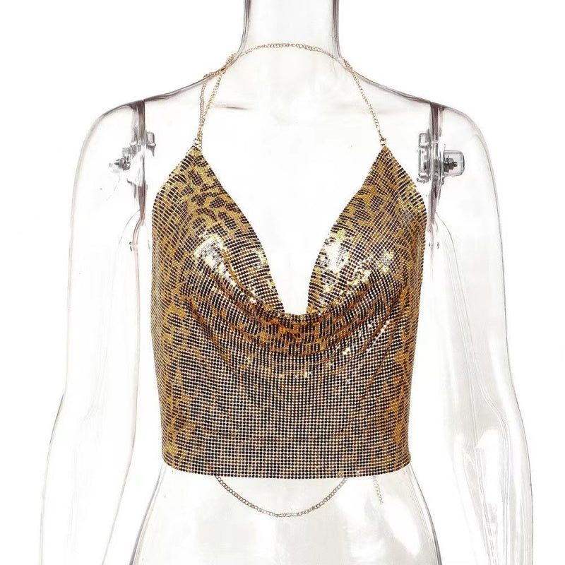 Sexy Metallic Sequin Halter Top