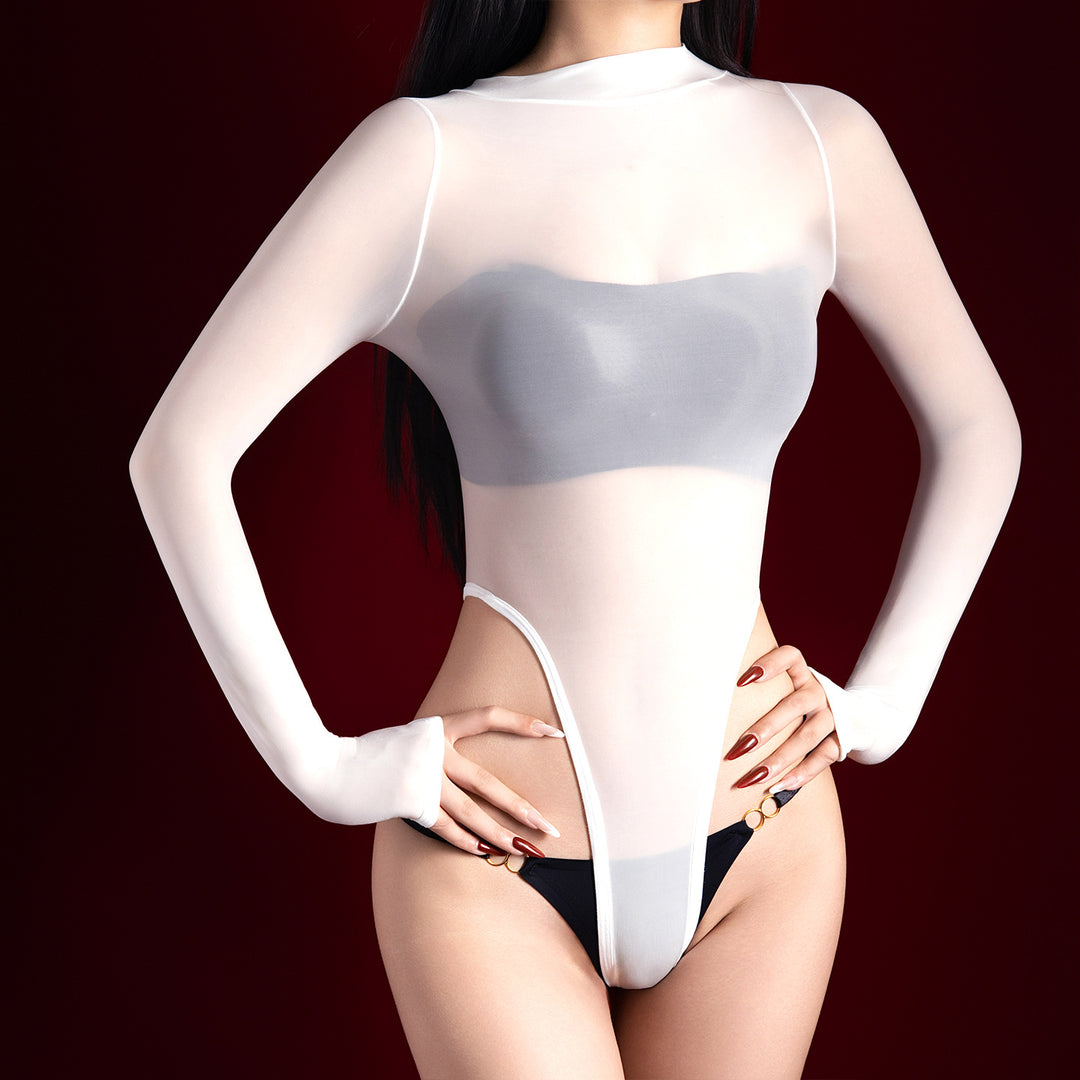 Sheer Mesh Long-Sleeve Bodysuit