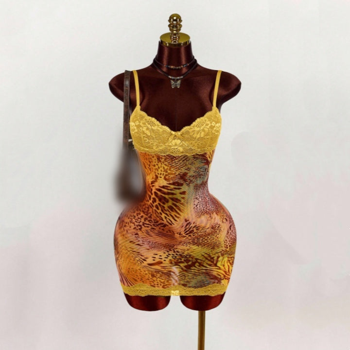 Floral Lace Trim Bodycon Mini Slip Dress