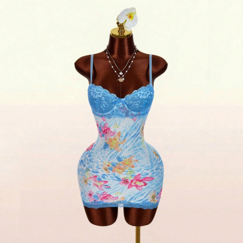 Floral Lace Trim Bodycon Mini Slip Dress