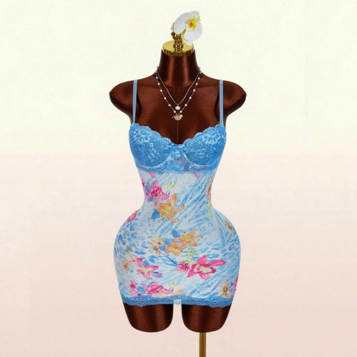 Floral Lace Trim Bodycon Mini Slip Dress