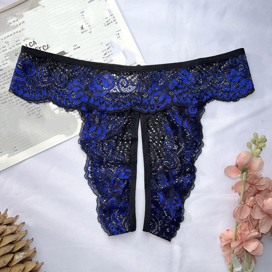 Floral Lace Seduction Open-Crotch Thong