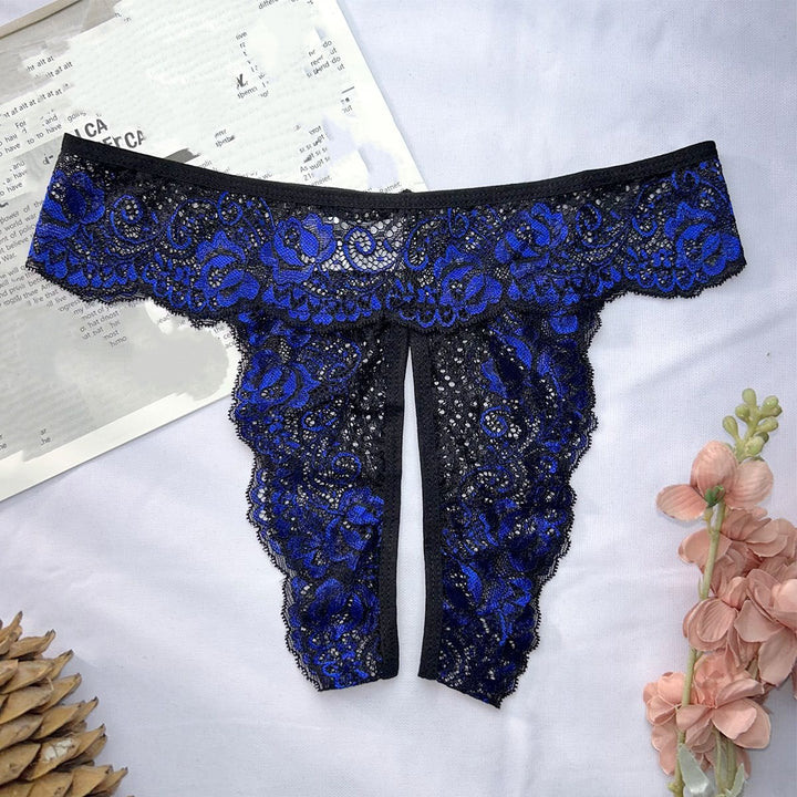 Floral Lace Seduction Open-Crotch Thong