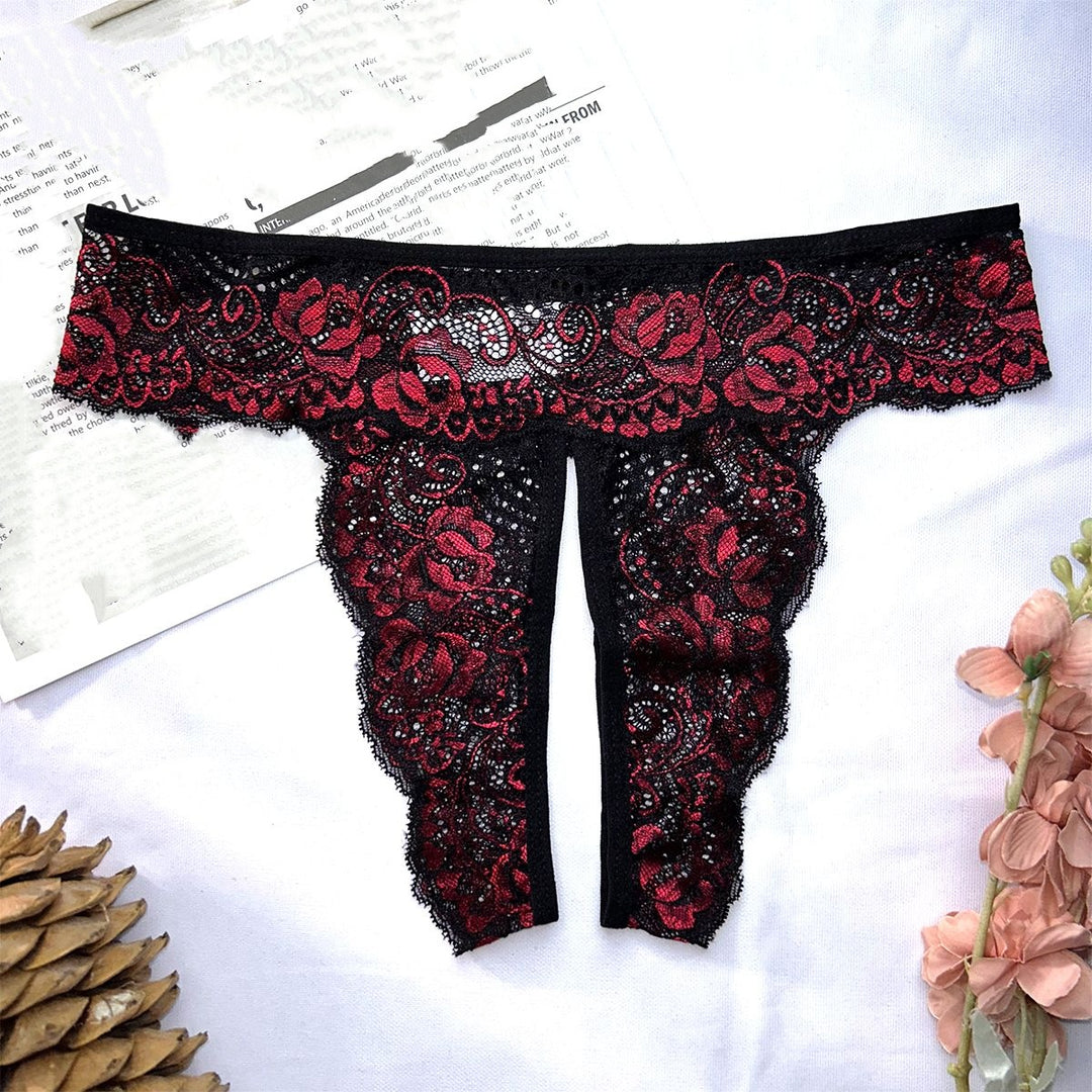 Floral Lace Seduction Open-Crotch Thong
