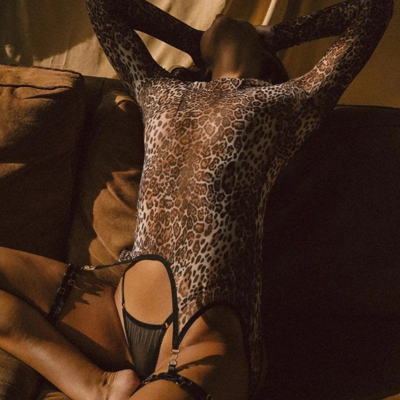 Wild Instinct Leopard Sheer Bodysuit Set