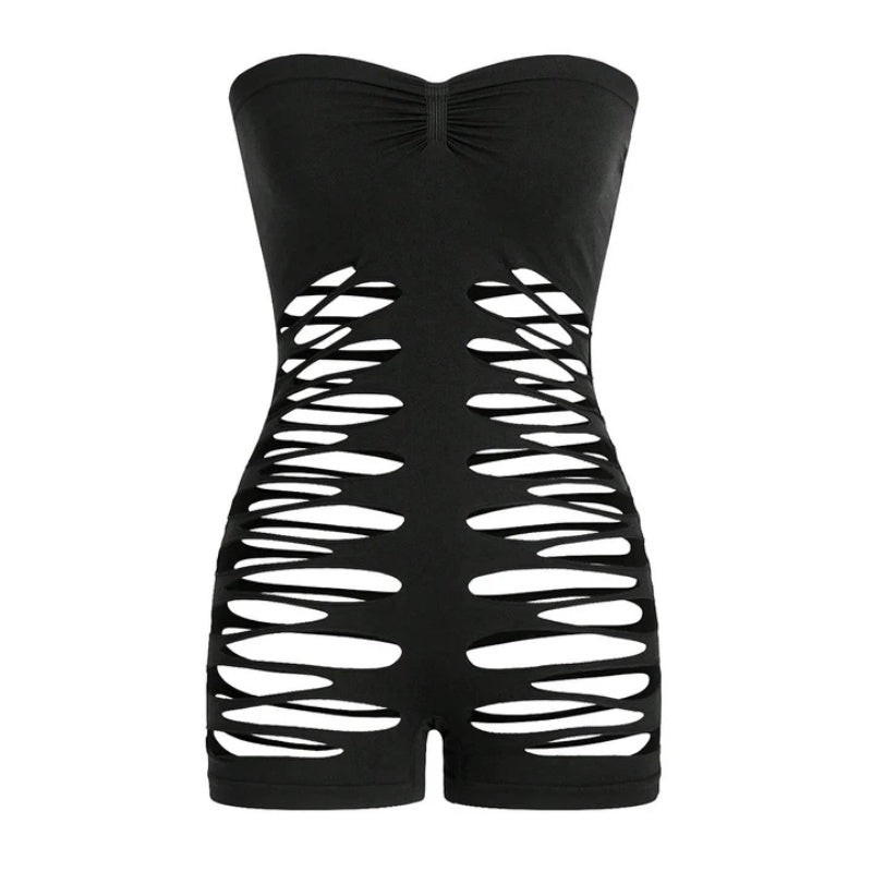 Strapless Cut-Out Mesh Romper