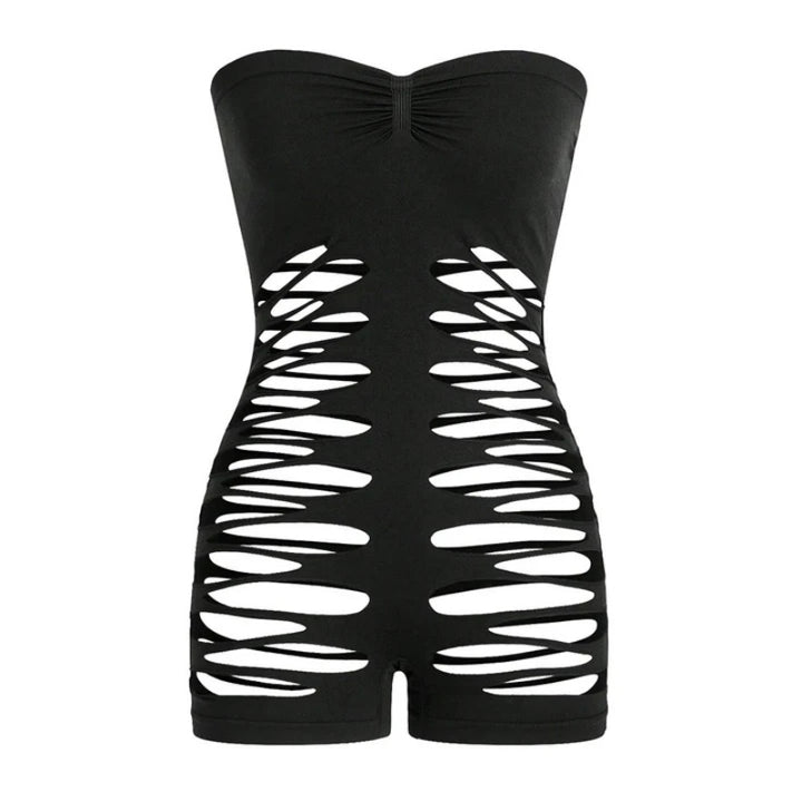 Strapless Cut-Out Mesh Romper