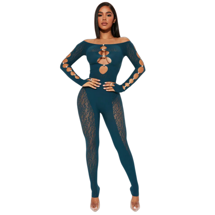 Sexy Leopard Mesh Cutout Jumpsuit