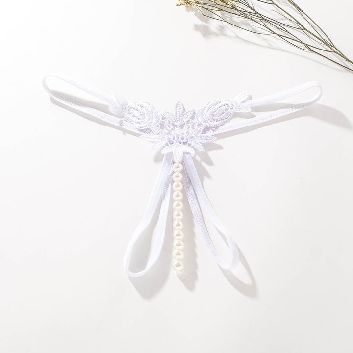 Floral Lace Pearl Open Crotch G-String