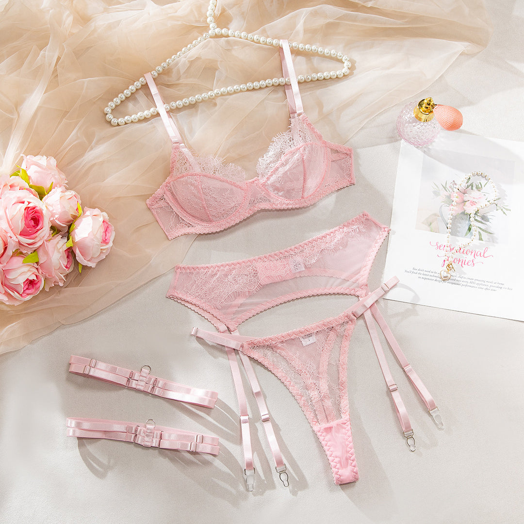 Temptation Unleashed Sheer Garter Lingerie Set