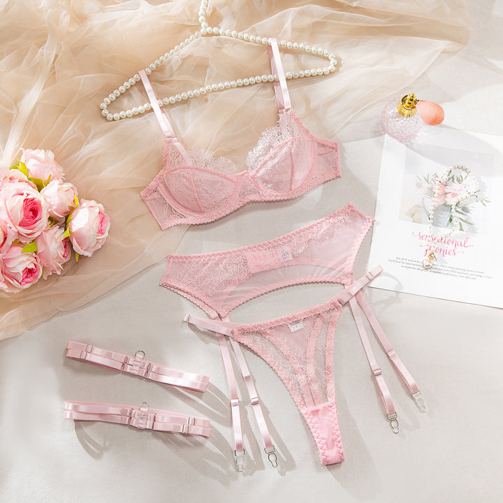 Temptation Unleashed Sheer Garter Lingerie Set