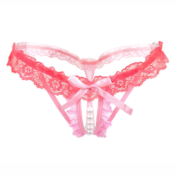 Pearl Beaded Lace Open Crotch Thong