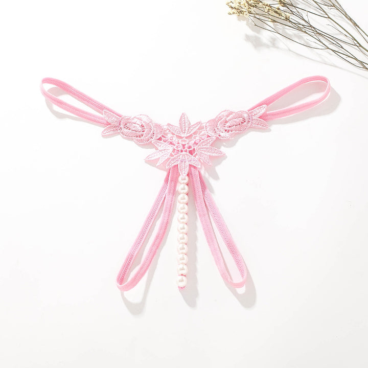 Floral Lace Pearl Open Crotch G-String